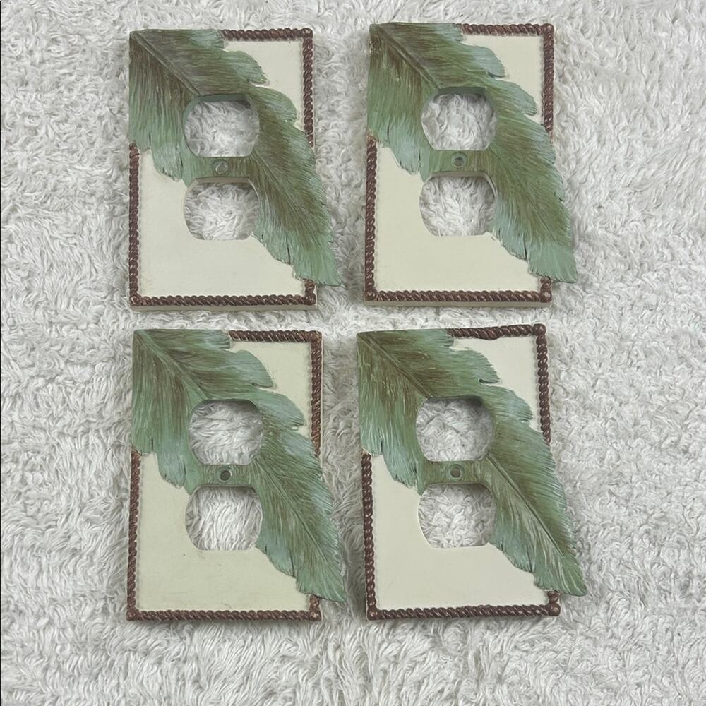 Painted leaf ceramic outlet covers - double duplex set of 4